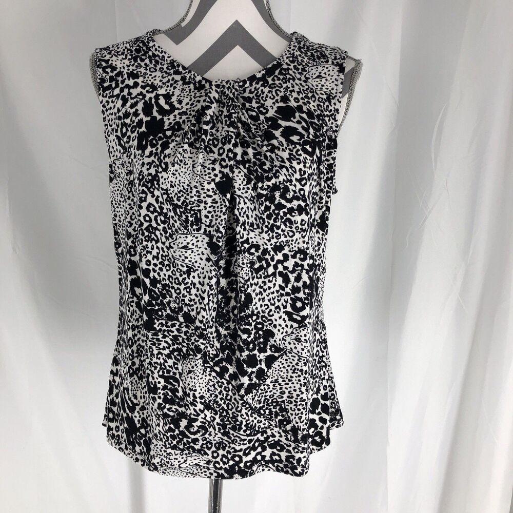 DKNY Sleeveless Leopard Print Top Black White Medium